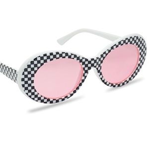 LAST ONE Pink Lens Sunglasses Black & White Checks
